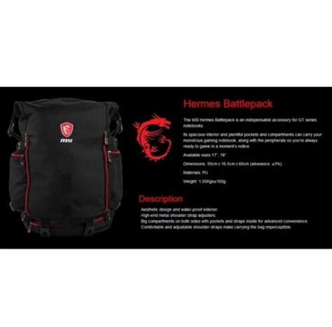 msi hermes backpack buy|MSI Large Laptop Backpack Hermes Battlepack 18.4in Hong .